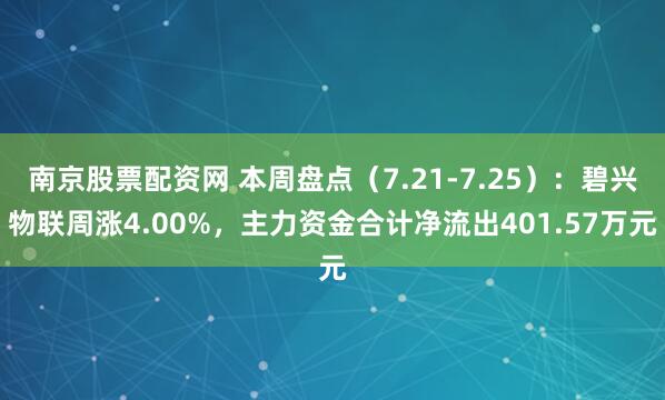 南京股票配资网 本周盘点（7.21-7.25）：碧兴物联周涨4.00%，主力资金合计净流出401.57万元